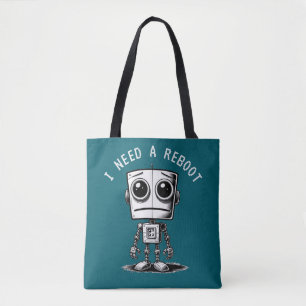 Sad Robot – I Need A Reboot Tote Bag