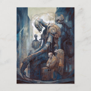 Sad Robot Science Fiction Art Postcard
