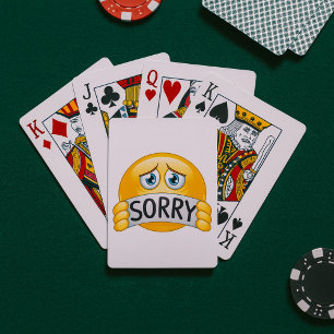 Sad Sorry Emoji Face Holding Apology Sign Playing Cards