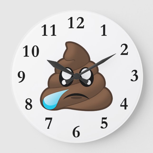 Sad Tear Poop Emoji Large Clock (Front)