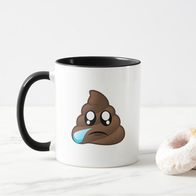 Sad Tear Poop Emoji Mug (With Donut)