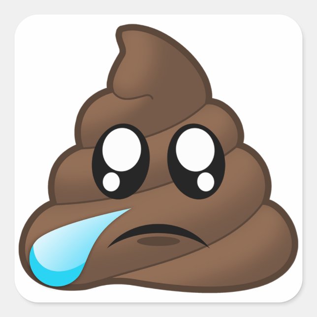 Sad Tear Poop Emoji Square Sticker (Front)