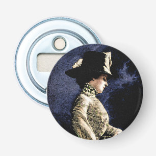 Sad Vintage Victorian Woman with Feather Hat Bottle Opener