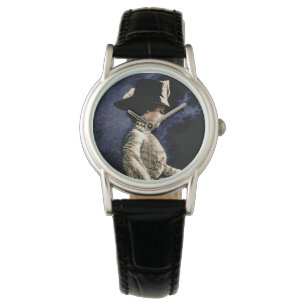 Sad Vintage Victorian Woman with Feather Hat Watch
