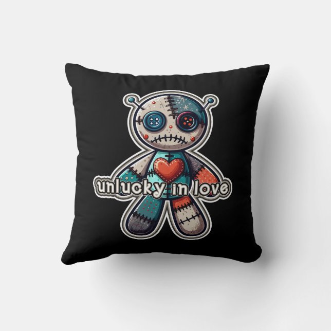 Sad VOODOO Doll Bear UNLUCKY in LOVE Throw Pillow (Back)