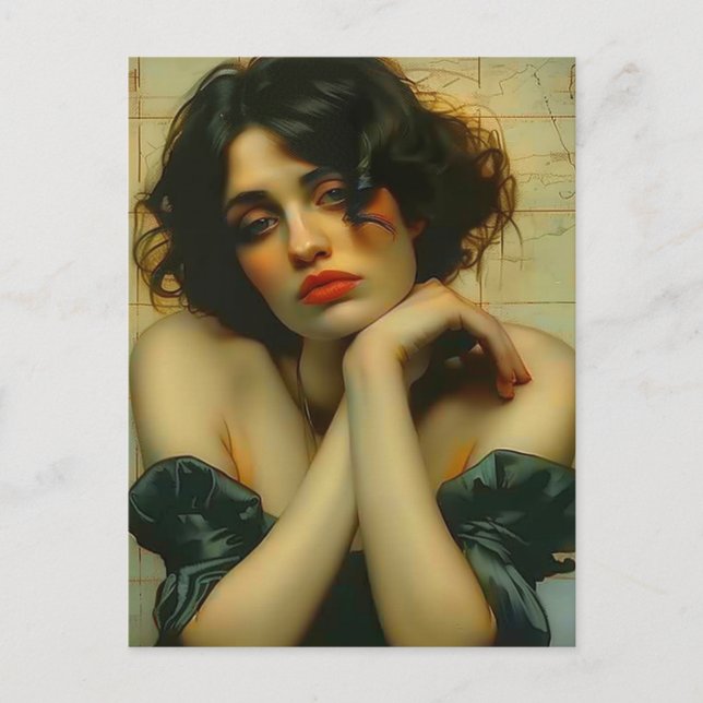 Sad Woman with her hands on her face Mixed Media  Postcard (Front)