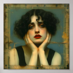 Sad Woman with her hands on her face Poster