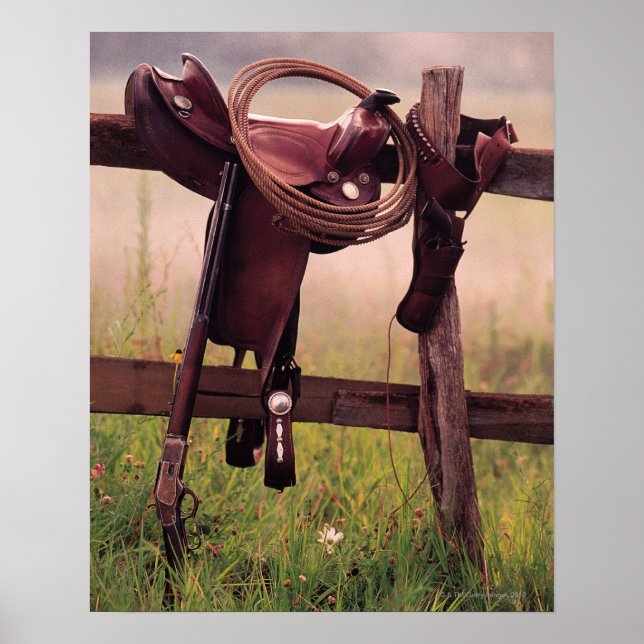 Saddle and Lasso on Fence Poster (Front)