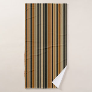 Saddle Brown and Black Striped Pattern Bath Towel