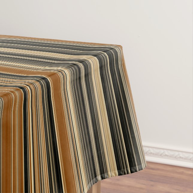 Saddle Brown and Black Striped Pattern Tablecloth (In Situ)