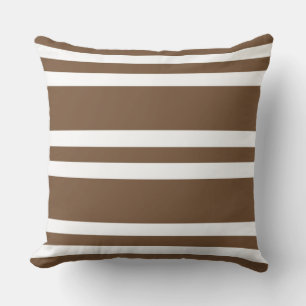 Saddle Brown and White Striped Throw Pillow