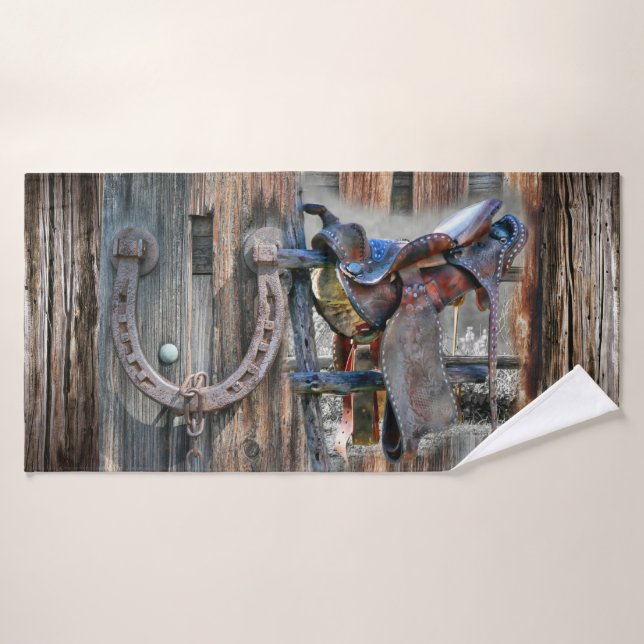 Saddle Corral Fence Horseshoe Bath Towel Set (Bath Towel)