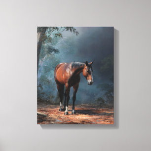 Saddle Horse Misty Forest Trail Art Canvas Print