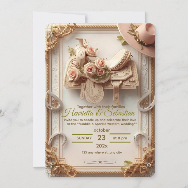 Saddle & Sparkle – Rustic Western Wedding Invitati Invitation (Front)