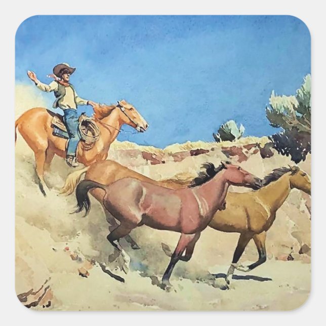 “Saddle Stock” Western Art by Maynard Dixon Square Sticker (Front)
