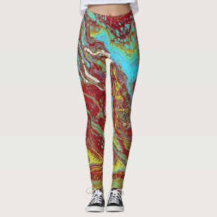 Saddle Up 1 Unique Blue Red Abstract Leggings