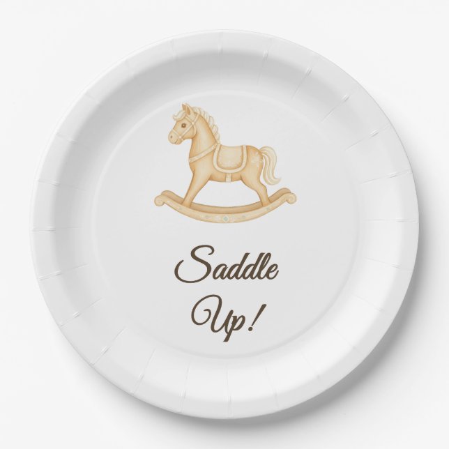 "Saddle Up" Boho Western Baby Shower Paper Plate (Front)