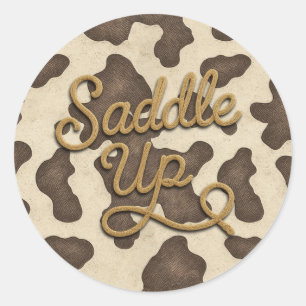 Saddle Up Brown Cow Country Western Rodeo Party Classic Round Sticker