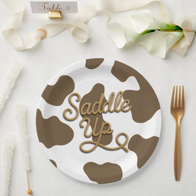 Saddle Up Brown Cow Country Western Rodeo Party Paper Plate (Wedding)