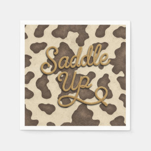 Saddle Up Brown Cow Print Country Western Rodeo Napkin