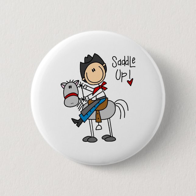 Saddle Up! Cowboy Stick Figure Button (Front)