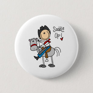 Saddle Up! Cowboy Stick Figure Button
