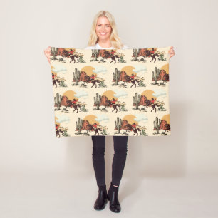 Saddle up First Rodeo Cowboy Retro Woodcut Fleece Blanket