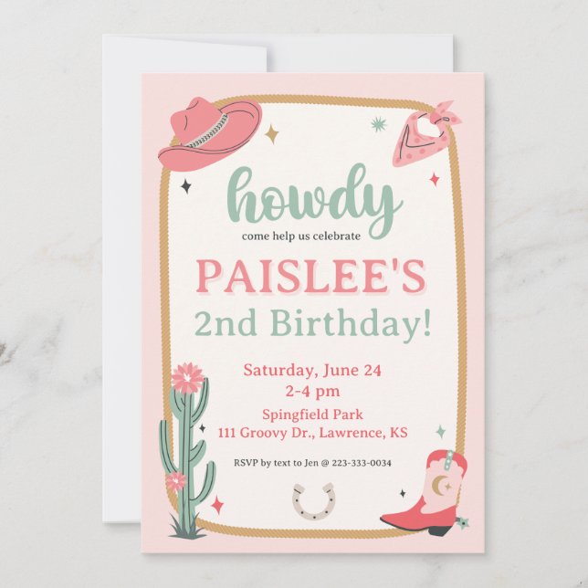 Saddle Up Girly Cowboy Birthday Invitation (Front)