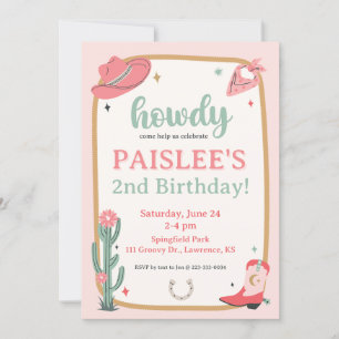 Saddle Up Girly Cowboy Birthday Invitation