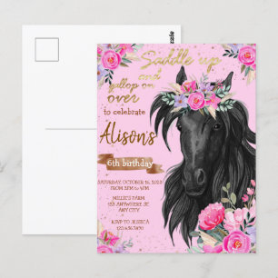 Saddle Up Horses Cowgirl Birthday Postcard