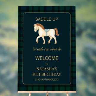 Saddle Up Preppy Horse Birthday Welcome Acrylic Sign