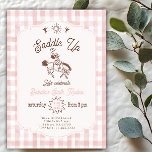 Saddle Up Rodeo Cowgirl Pink Gingham Birthday  Invitation