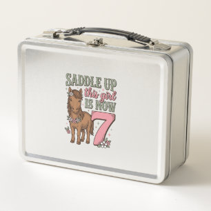 Saddle Up This Girl Is Now 7 Horse Birthday Shirt Metal Lunch Box