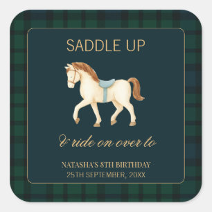 Saddle Up Vintage Preppy Horse Birthday  Square Sticker