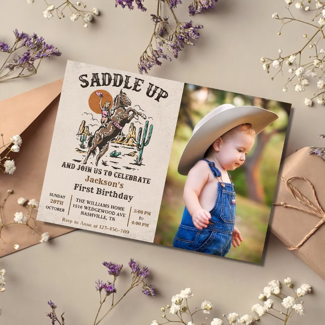Saddle Up Western 1st Birthday Party Photo  Invitation (Creator Uploaded)