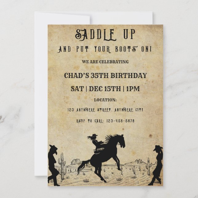 Saddle Up Western Birthday Party Invitation (Front)