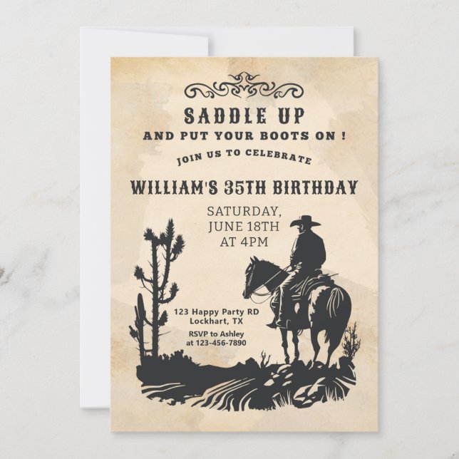Saddle Up, Western Party, Cowboy Birthday Invitation (Front)