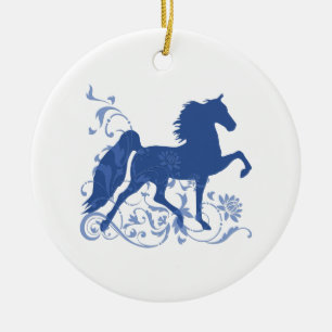 Saddlebred Five Gait Floral Blue Ceramic Ornament