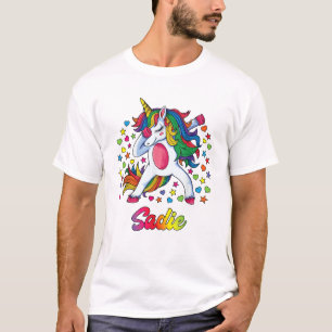 Sadie Dabbing Unicorn Rainbow Personalized Name Cu T-Shirt