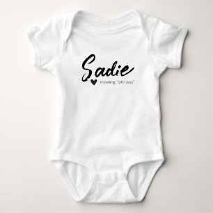 Sadie Name Reveal Meaning Minimal Modern Black Baby Bodysuit