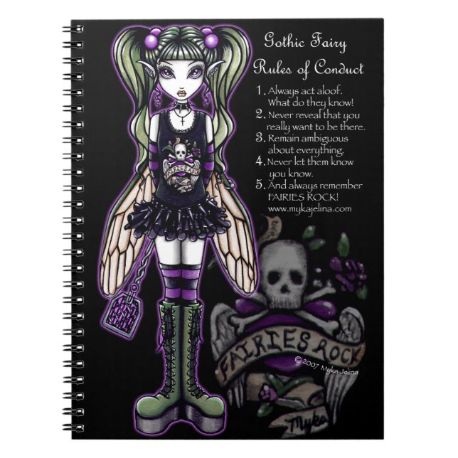 Sadie Rules Gothic Fly Fairy Skull Notebook (Front)