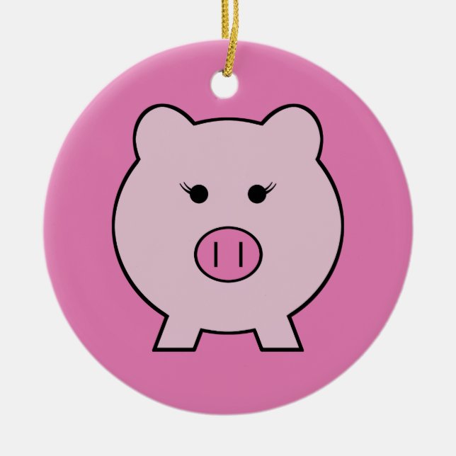 Sadie the Pink Pig ~ Cute Girly Kawaii Ceramic Ornament (Front)