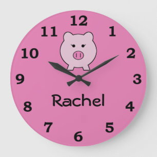 Sadie the Pink Pig ~ Cute Girly Kawaii Large Clock