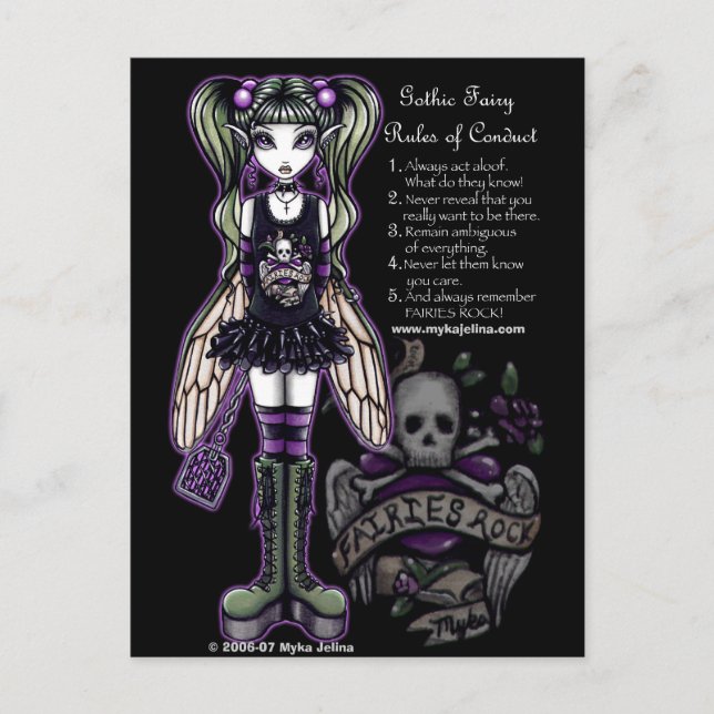 Sadies' Rules of Conduct Gothic Skull Faery Postcard (Front)