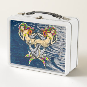 Sadly mermaids at anchor metal lunch box
