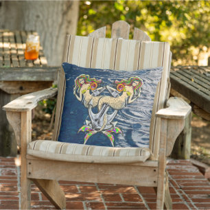 Sadly mermaids at anchor outdoor pillow