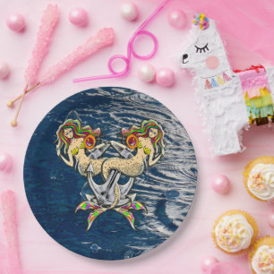 Sadly mermaids at anchor paper plate