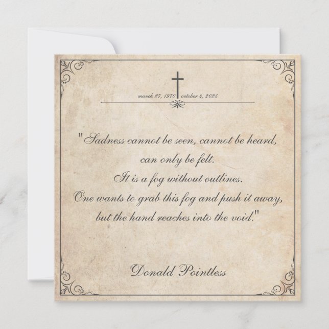 Sadness cannot be seen - Funeral Vintage Card (Front)