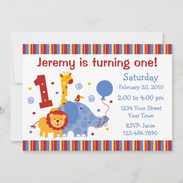 Safari 1st Birthday Custom Invitation (Front)