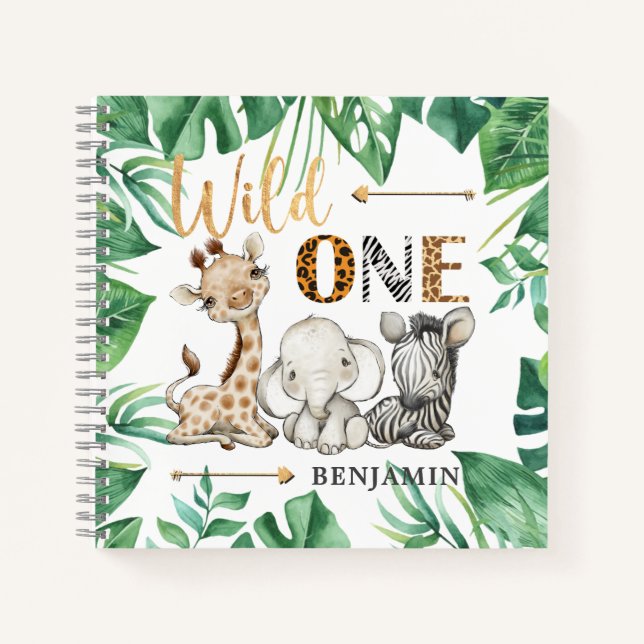 Safari 1st Birthday Guest Book Spiral Notebook (Front)